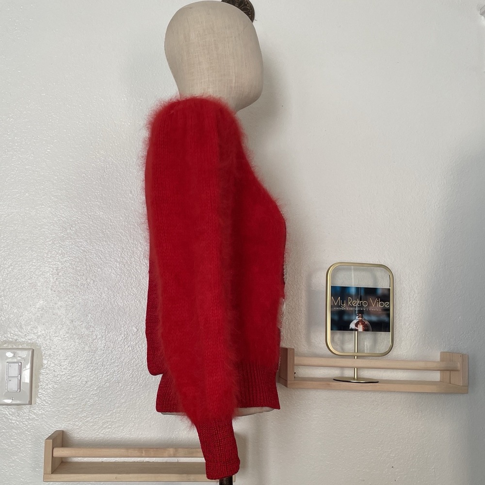 Vintage Red Angora Sweater Balloon Sleeves And Shoulder Pads - Picture 10 of 12